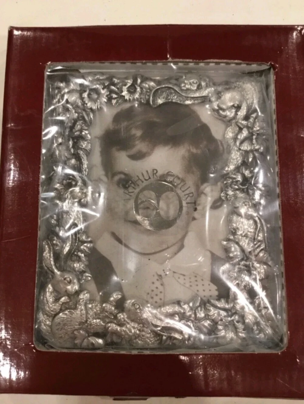 Vintage 1995 Arthur Court Bunny Pewter Picture Frame Daffodil Flowers 3.5”X 5”